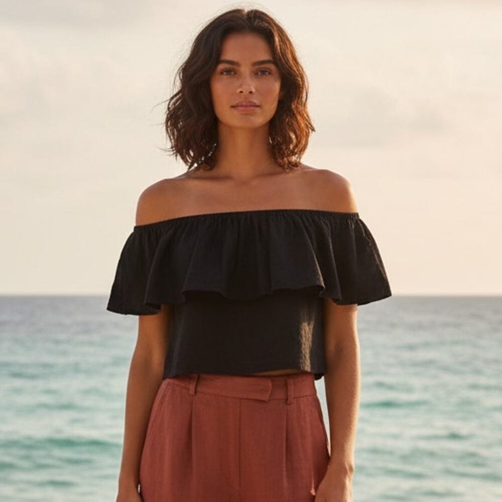 Mara Hoffman Ruffle Off Shoulder Crop top Linen Cotton size XS